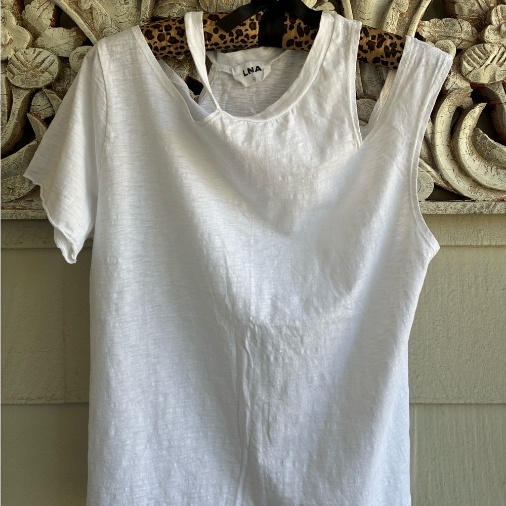 LNA White Short Sleeve Cut Out Tee Medium